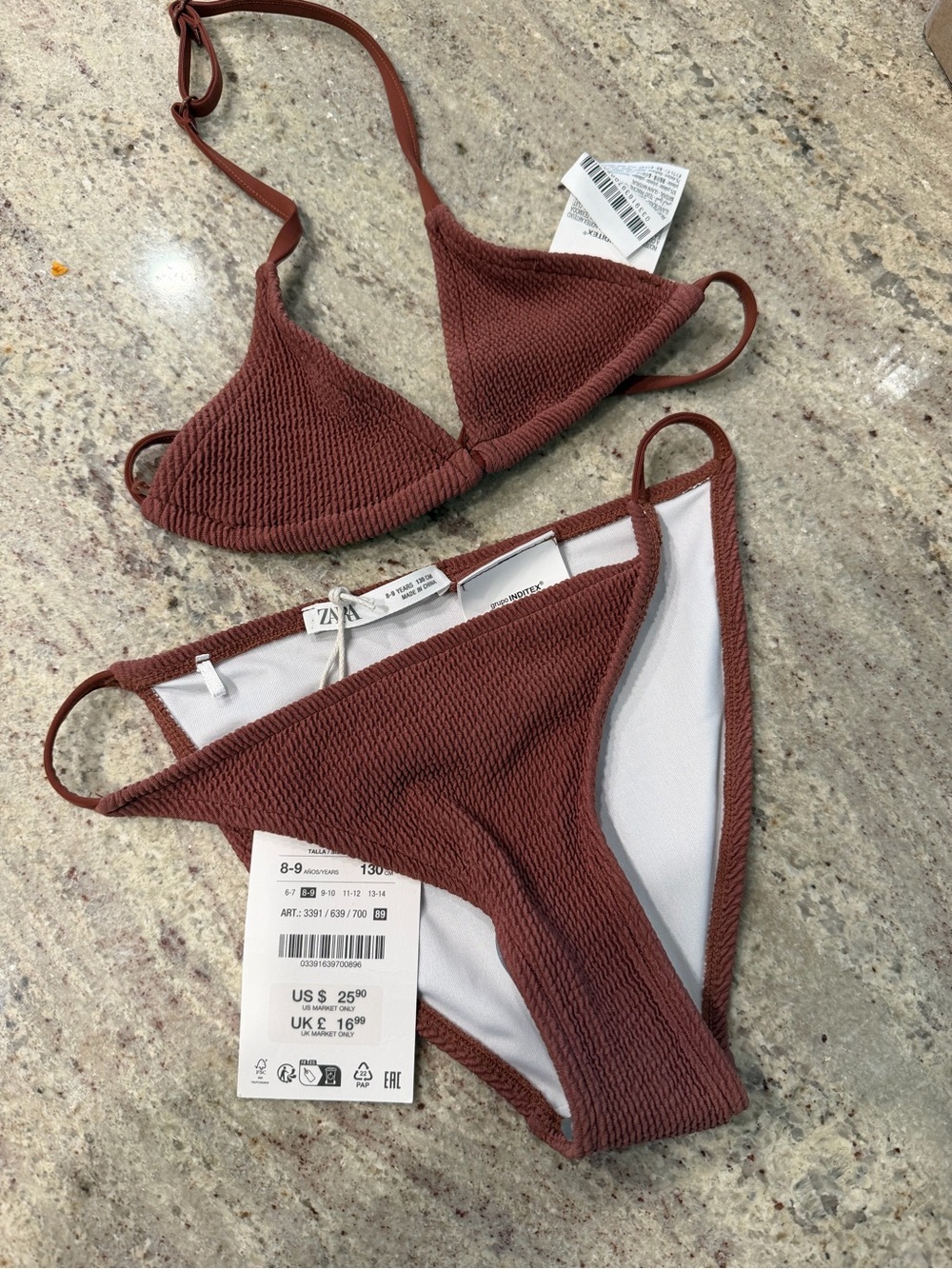 Zara Rust Brown Textured Triangle Bikini Set